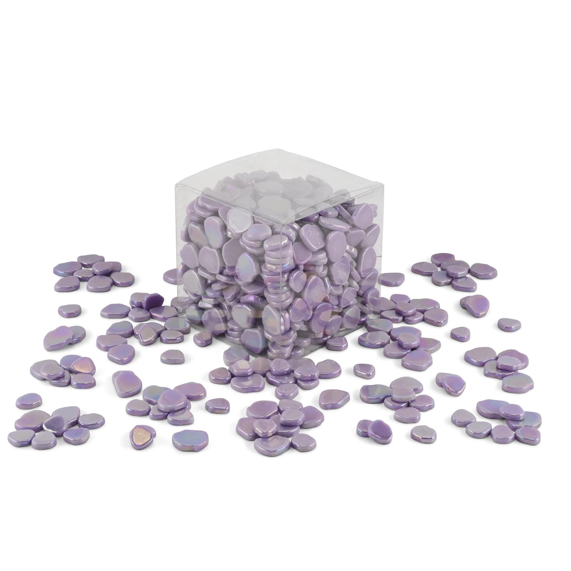 Purple Blossom Shaped Iridised Mixed Size Glass Pieces 1Kg