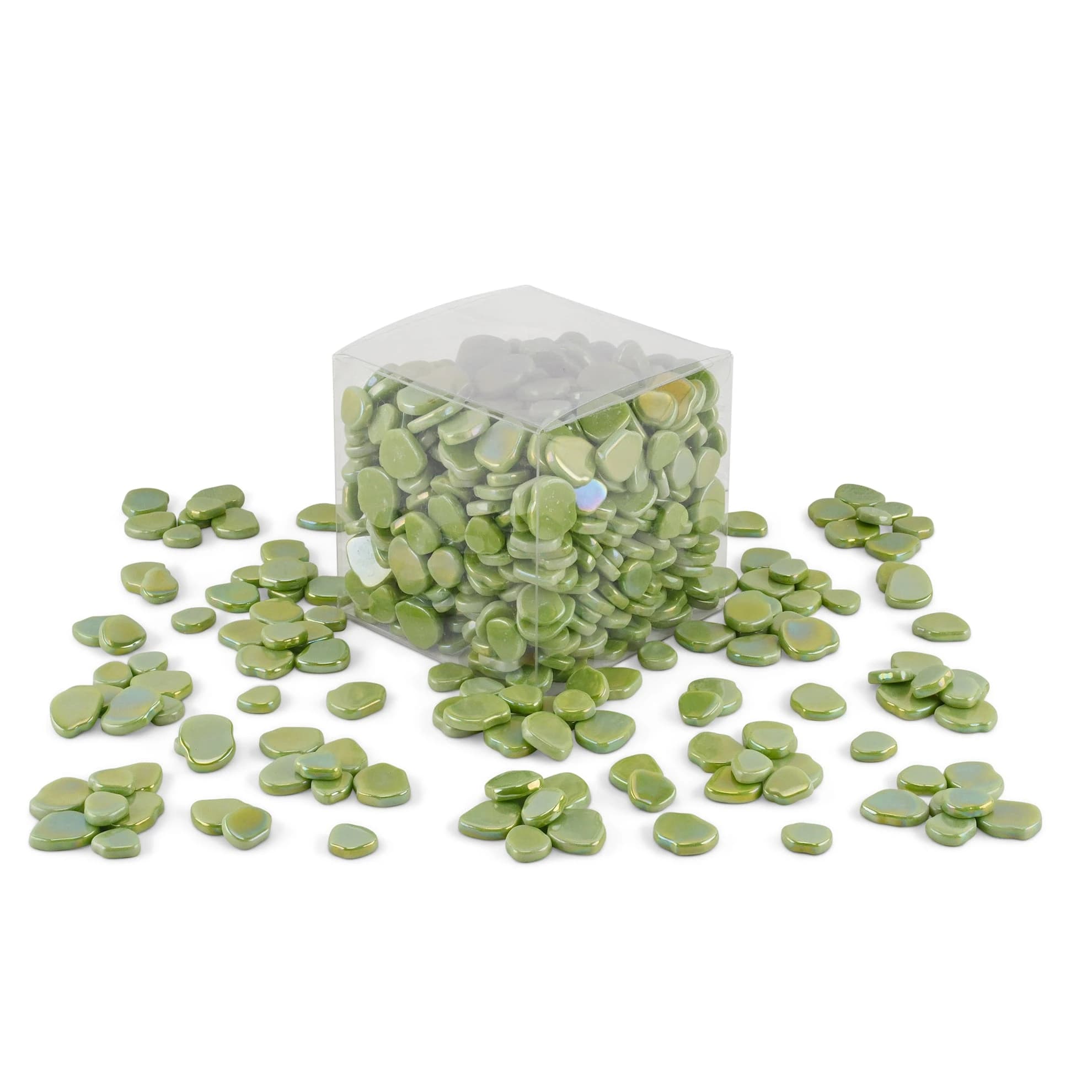 Green Blossom Shaped Iridised Mixed Size Glass Pieces 1Kg