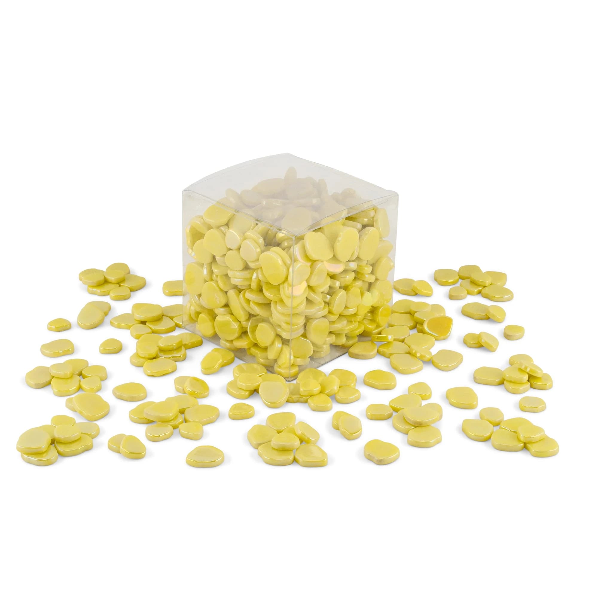 Yellow Blossom Shaped Iridised Mixed Size Glass Pieces 1Kg