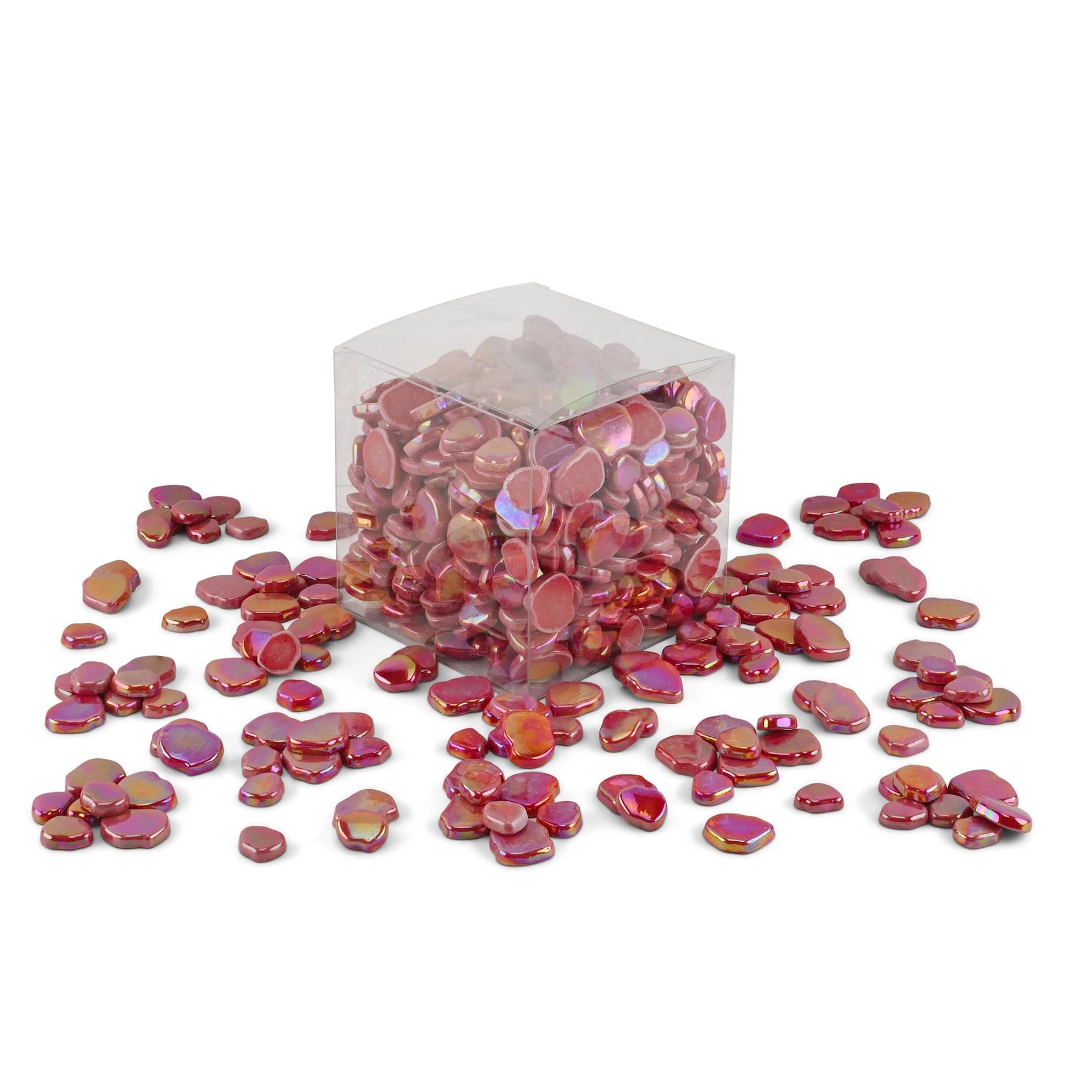 Red Blossom Shaped Iridised Mixed Size Glass Pieces 1Kg