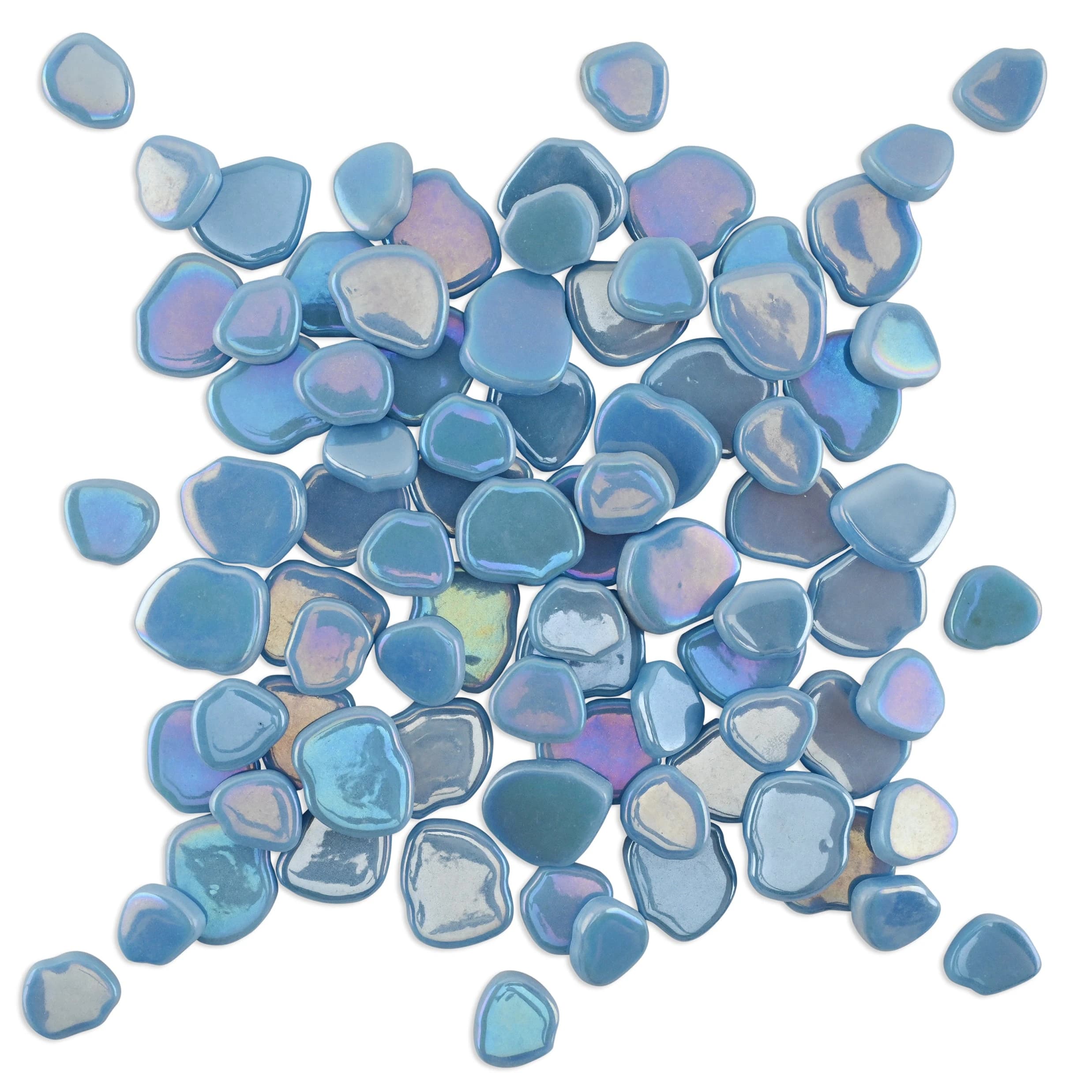 Light Blue Blossom Shaped Iridised Mixed Size Glass Pieces 250g